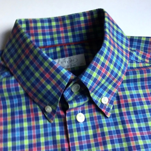 ETON contemporary colourful checkered cotton shirt Sz 15 3/4 made in Europe - Picture 11 of 11